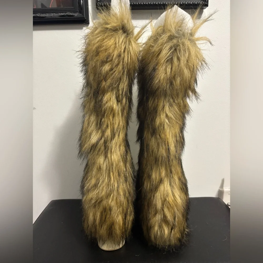 Dolls Kill / Club Exx Brown Wild Instinct Faux Fur Knee High Boots